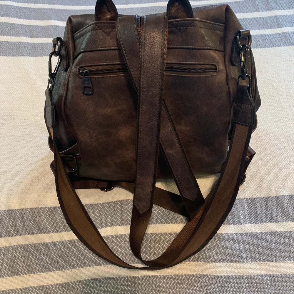 Brown Leather Backpack. Multi Strap, Removable Cr… - image 4